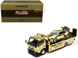 Nissan Pandem Fuso 300 Flatbed Truck RHD Right Hand Drive Gold Chrome and RWB 930 Gold Chrome with Graphics 2 Car Box Set Hobby Expo China 2026 1/64 Diecast Model Car Pop Race PR640477-0489