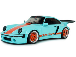 2025 Porsche 911 KS R by Khyzyl Saleem Blue Racer Light Blue with Orange Stripes 1/18 Diecast Model Car Solido S1810504