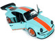 2025 Porsche 911 KS R by Khyzyl Saleem Blue Racer Light Blue with Orange Stripes 1/18 Diecast Model Car Solido S1810504