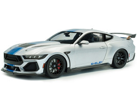 2024 Ford Shelby Mustang Super Snake Gray Metallic with Blue Stripes 1/18 Diecast Model Car Solido S1813803