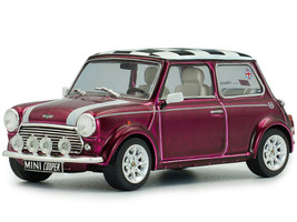 1997 Mini Cooper Sport Purple Metallic with White Stripes and Checkered Top 1/43 Diecast Model Car Solido S4316604