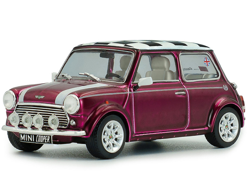 1997 Mini Cooper Sport Purple Metallic with White Stripes and Checkered Top 1/43 Diecast Model Car Solido S4316604