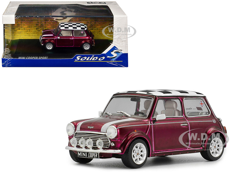 1997 Mini Cooper Sport Purple Metallic with White Stripes and Checkered Top 1/43 Diecast Model Car Solido S4316604