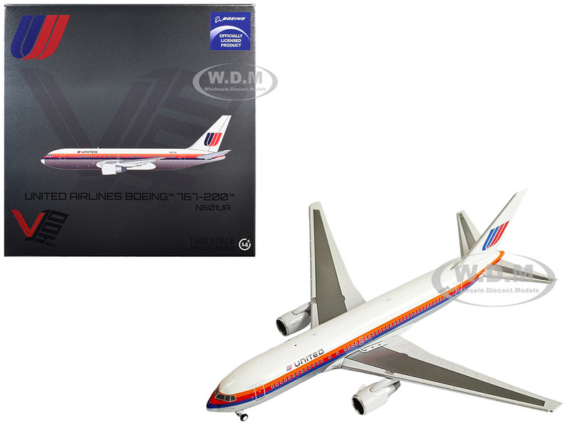 Boeing 767 200 Commercial Aircraft United Airlines N601UA White with Stripes 1/400 Diecast Model Airplane V1:400 400006
