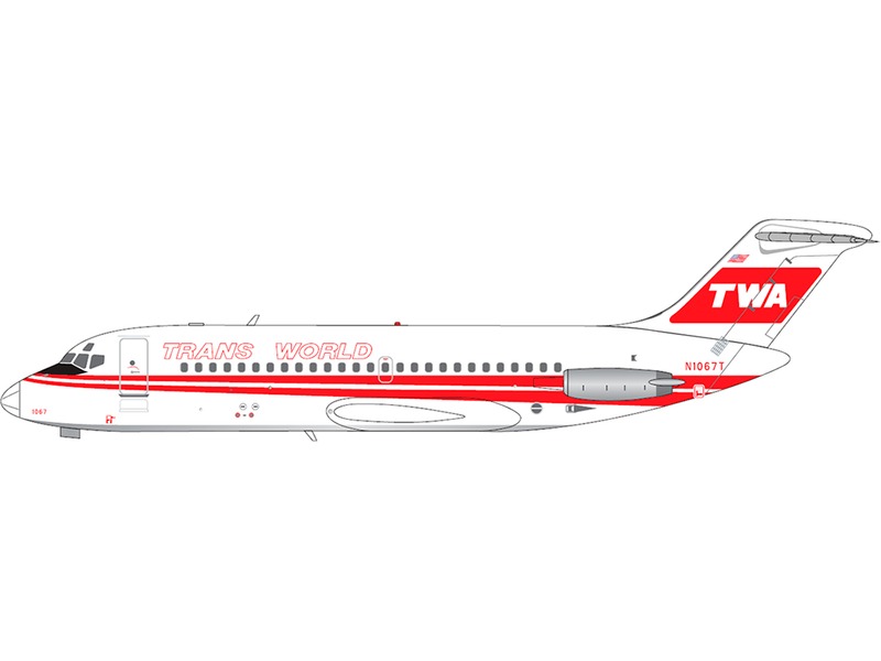 McDonnell Douglas DC 9 15 Commercial Aircraft Trans World Airlines N1067T White with Red Stripes 1/400 Diecast Model Airplane V1:400 400009