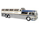 GM PD 4501 Scenicruiser Coach Bus Greyhound Bus Lines 50th Anniversary Raw Metal with Blue and White Top and Gold Stripes The Bus & Motorcoach Collection 1/43 Plastic Model Iconic Replicas 43-0665