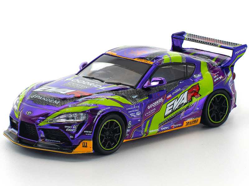 Toyota Pandem GR Supra RHD Right Hand Drive EVA RT Test Type 01 GoodRide Purple Metallic with Graphics 1/64 Diecast Model Car Pop Race PR640311