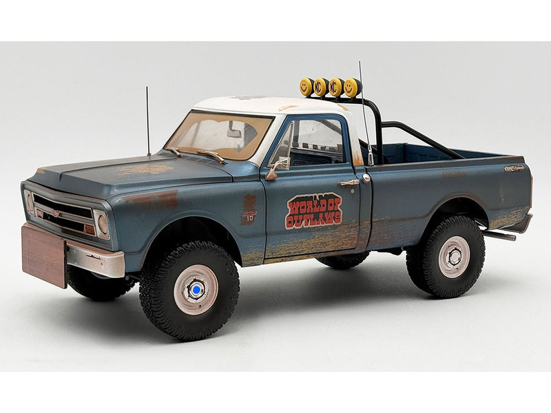1967 Chevrolet K 10 Pickup Truck World of Outlaws Push Truck Blue Rusted with White Top Limited Edition to 378 pieces Worldwide 1/18 Diecast Model Car ACME A1807223