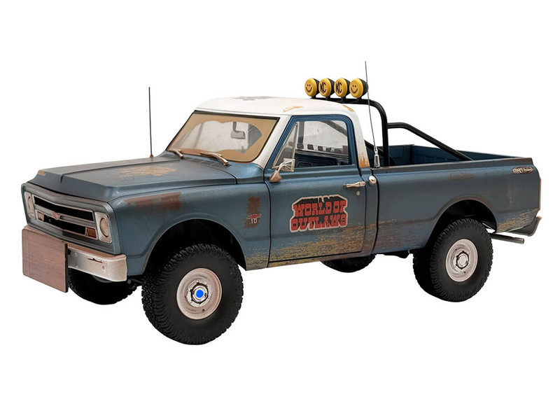 1967 Chevrolet K 10 Pickup Truck World of Outlaws Push Truck Blue Rusted with White Top Limited Edition to 378 pieces Worldwide 1/18 Diecast Model Car ACME A1807223