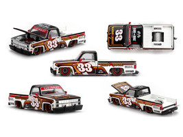 Chevrolet Silverado Pickup Truck #33 Kaido Intimidator V1 White and Black with Graphics Designed by Jun Imai Kaido House Special 1/64 Diecast Model Car Mini GT KHMG212