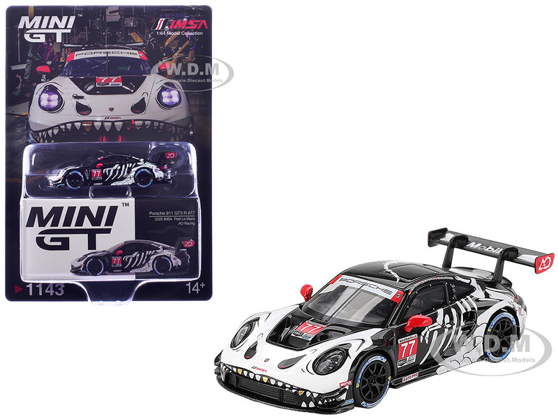 Porsche 911 GT3 R #77 Klaus Bachler Laurin Heinrich Michael Christensen AO Racing Skeleton Rexy GTD Pro IMSA Petit Le Mans 2025 Limited Edition 1/64 Diecast Model Car Mini GT MGT01143