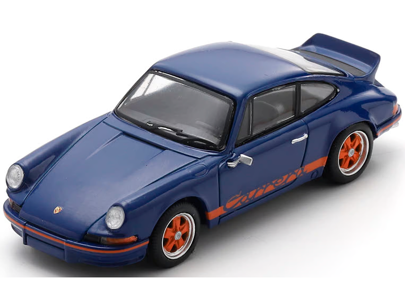 1973 Porsche 911 RS 2 7 Blue with Orange Stripes 1/64 Model Car Spark 64SP007A