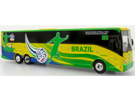 Van Hool CX 45 Coach Bus Brazil National Football Team Yellow and Green with Graphics International Federation of the Global Game Series Limited Edition to 504 pieces Worldwide 1/87 (HO) Diecast Model Iconic Replicas 87-0716