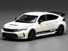 Honda Civic Type R FL5 RHD Right Hand Drive HKS White with Black Stripes 1/64 Diecast Model Car MotorHelix M65319