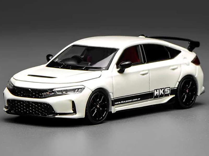Honda Civic Type R FL5 RHD Right Hand Drive HKS White with Black Stripes 1/64 Diecast Model Car MotorHelix M65319