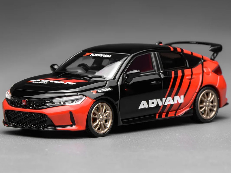 Honda Civic Type R FL5 RHD Right Hand Drive ADVAN Black and Red 1/64 Diecast Model Car MotorHelix M65341
