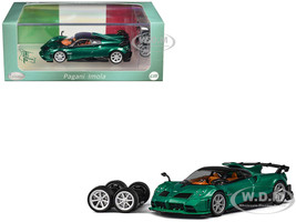 Pagani Imola Emerald Green Metallic with Carbon Top and Extra Wheels 1/64 Diecast Model Car CM Model CM64-IMOLA-10