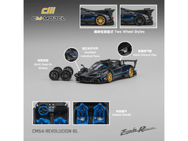Pagani Zonda Revolucion Dark Blue Metallic and Carbon with Extra Wheels 1/64 Diecast Model Car CM Model CM64-REVOLUCION-BL