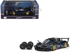 Pagani Zonda Revolucion Dark Blue Metallic and Carbon with Extra Wheels 1/64 Diecast Model Car CM Model CM64-REVOLUCION-BL
