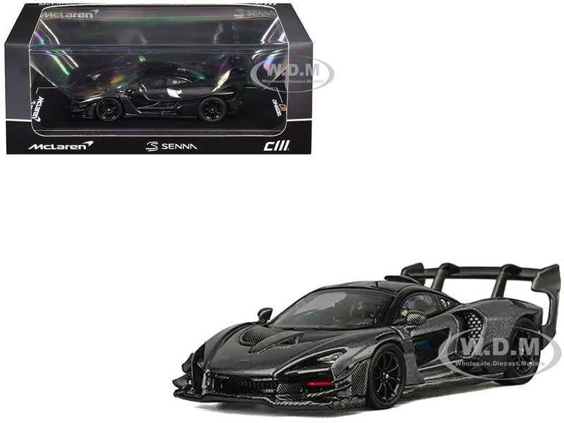 McLaren Senna GTR Dark Gray Metallic with Carbon Hood and Black Top 1/64 Diecast Model Car CM Model CM64-SENNAGTR-13