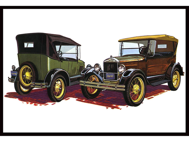 Skill 2 Model Kit 1927 Ford Model T Touring 2 in 1 Kit 1/25 Scale Model AMT AMT1490