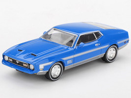 Ford Mustang Mach 1 Grabber Blue with Silver Stripes Limited Edition 1/64 Diecast Model Car Mini GT MGT01138