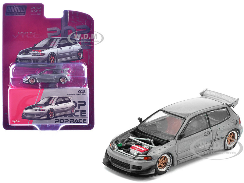 Pandem Civic EG6 RHD Right Hand Drive Raw Metal with No Hood 1/64 Diecast Model Car Pop Race PR64-PRE018