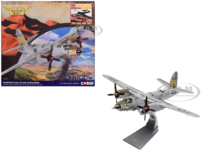 Martin B 26C 45 MO Marauder Aircraft 42 107752 Miss Arkansas 444th BS 320th BG 12th Air Force 1944 United States Army Air Forces The Aviation Archive Series 1/72 Diecast Model Corgi AA29502
