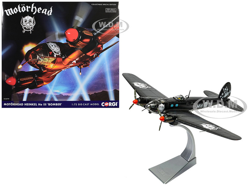 Heinkel He III Bomber Aircraft Motorhead Black with Graphics 1/72 Diecast Model Corgi CC33719
