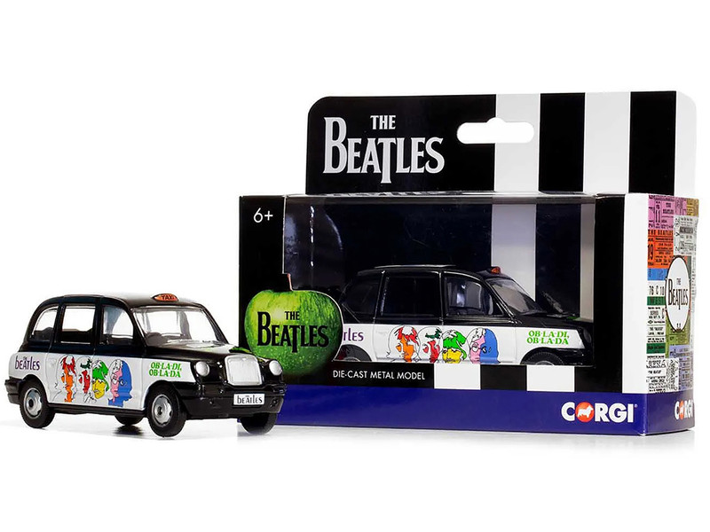 The Beatles London Taxi RHD Right Hand Drive Ob La Di Ob La Da Black and White with Graphics Diecast Model Car Corgi CC85931