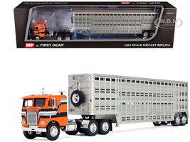 Freightliner COE and 45 Wilson Vintage Livestock Trailer Orange with Stripes 1/64 Diecast Model DCP/First Gear 60-2290