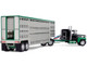 Ford LTL 9000 with 60 Flat Top Sleeper and 45 Wilson Vintage Livestock Trailer Black and Green 1/64 Diecast Model DCP/First Gear 60-2294