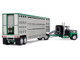 Ford LTL 9000 with 60 Flat Top Sleeper and 45 Wilson Vintage Livestock Trailer Black and Green 1/64 Diecast Model DCP/First Gear 60-2294 Ford LTL 9000 with 60 Flat Top Sleeper and 45 Wilson Vintage Livestock Trailer Black and Green 1/64 Diecast Model DCP/First Gear 60-2294