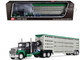 Ford LTL 9000 with 60 Flat Top Sleeper and 45 Wilson Vintage Livestock Trailer Black and Green 1/64 Diecast Model DCP/First Gear 60-2294 Ford LTL 9000 with 60 Flat Top Sleeper and 45 Wilson Vintage Livestock Trailer Black and Green 1/64 Diecast Model DCP/First Gear 60-2294