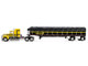 Ford LTL 9000 with 60 Aerodyne Sleeper and 53 Wilson Roadbrute Flatbed Trailer with Covered Wagon Yellow with Black Stripes 1/64 Diecast Model DCP/First Gear 60-2295 Ford LTL 9000 with 60 Aerodyne Sleeper and 53 Wilson Roadbrute Flatbed Trailer with Covered Wagon Yellow with Black Stripes 1/64 Diecast Model DCP/First Gear 60-2295
