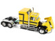 Ford LTL 9000 with 60 Aerodyne Sleeper and 53 Wilson Roadbrute Flatbed Trailer with Covered Wagon Yellow with Black Stripes 1/64 Diecast Model DCP/First Gear 60-2295 Ford LTL 9000 with 60 Aerodyne Sleeper and 53 Wilson Roadbrute Flatbed Trailer with Covered Wagon Yellow with Black Stripes 1/64 Diecast Model DCP/First Gear 60-2295