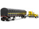 Ford LTL 9000 with 60 Aerodyne Sleeper and 53 Wilson Roadbrute Flatbed Trailer with Covered Wagon Yellow with Black Stripes 1/64 Diecast Model DCP/First Gear 60-2295 Ford LTL 9000 with 60 Aerodyne Sleeper and 53 Wilson Roadbrute Flatbed Trailer with Covered Wagon Yellow with Black Stripes 1/64 Diecast Model DCP/First Gear 60-2295