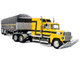 Ford LTL 9000 with 60 Aerodyne Sleeper and 53 Wilson Roadbrute Flatbed Trailer with Covered Wagon Yellow with Black Stripes 1/64 Diecast Model DCP/First Gear 60-2295