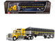 Ford LTL 9000 with 60 Aerodyne Sleeper and 53 Wilson Roadbrute Flatbed Trailer with Covered Wagon Yellow with Black Stripes 1/64 Diecast Model DCP/First Gear 60-2295