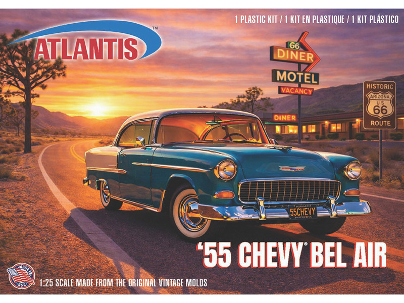 Skill 3 Model Kit 1955 Chevrolet Bel Air Hardtop Route 66 1/25 Scale Model Atlantis ALM-1374