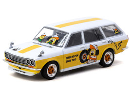 Datsun Bluebird 510 Wagon Ohige no Pon White with Orange Stripes and Graphics Global64 Series 1/64 Diecast Model Tarmac Works T64G-026-ONP