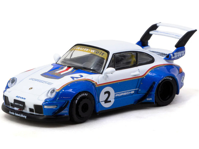 RWB 993 #2 Liberty Walk White and Blue Metallic with Container Packaging Hobby64 Series 1/64 Diecast Model Car Tarmac Works T64-TL017-LBWK2