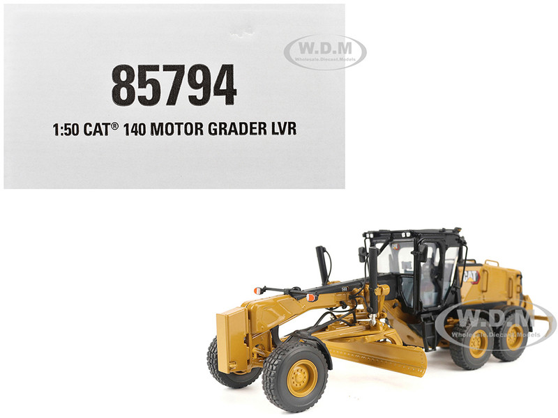 CAT Caterpillar 140 LVR Motor Grader Yellow with Black Top High Line Series 1/50 Diecast Model Diecast Masters 85794