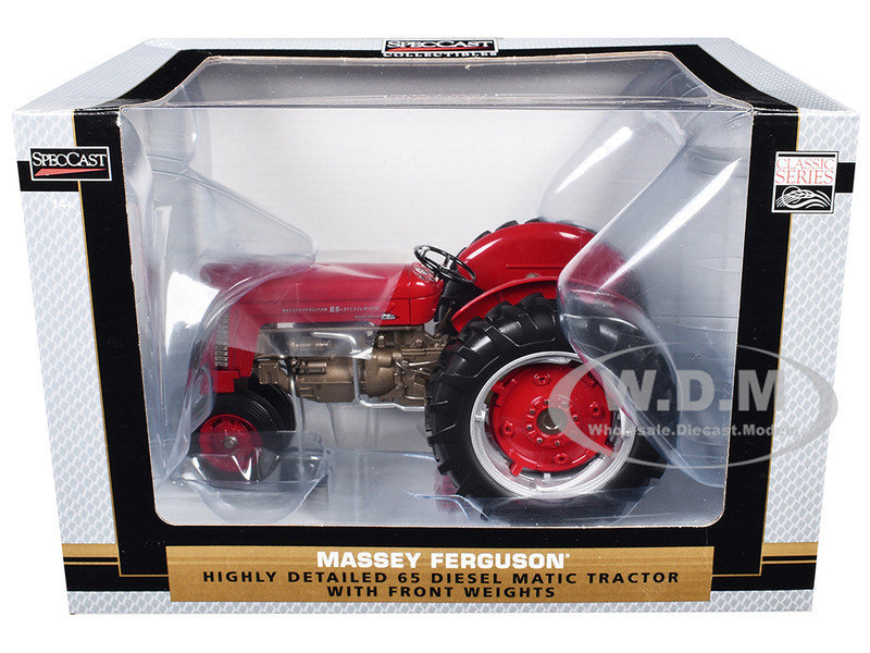Massey Ferguson 65 DieselMatic Narrow Front Tractor with Front Weights Red with Bronze Frame Classic Series 1/16 Diecast Model SpecCast SCT990