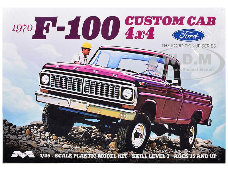 Skill 3 Model Kit 1970 Ford F 100 Custom Cab 4x4 Pickup Truck 1/25 Scale Model Moebius MOE-1230