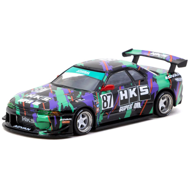 Nissan Skyline R32 Widebody RHD Right Hand Drive #87 HKS Designed by Jon Sibal Black with Graphics with Tarmac Cards Global64 Series 1/64 Diecast Model Tarmac Works T64G-061-HKS