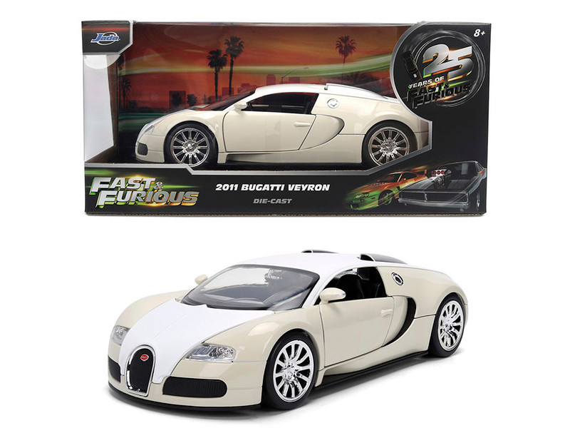 2011 Bugatti Veyron White and Tan Furious 7 2015 Movie 25 Years of Fast & Furious Series 1/24 Diecast Model Car Jada 36476-25TH
