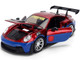 Porsche 911 GT3 RS 992 Red and Blue with Graphics and Spider Man Diecast Figure Marvel Spider Man Hollywood Rides Series 1/24 Diecast Model Car Jada 37442 Porsche 911 GT3 RS 992 Red and Blue with Graphics and Spider Man Diecast Figure Marvel Spider Man Hollywood Rides Series 1/24 Diecast Model Car Jada 37442
