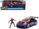 Porsche 911 GT3 RS 992 Red and Blue with Graphics and Spider Man Diecast Figure Marvel Spider Man Hollywood Rides Series 1/24 Diecast Model Car Jada 37442 Porsche 911 GT3 RS 992 Red and Blue with Graphics and Spider Man Diecast Figure Marvel Spider Man Hollywood Rides Series 1/24 Diecast Model Car Jada 37442