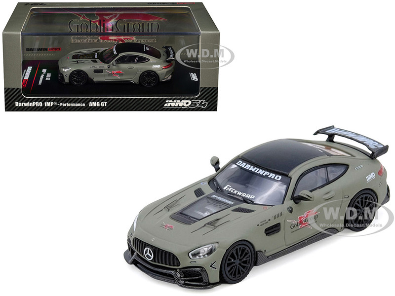 DarwinPRO iMP Performance AMG GT Goblin Group Matt Green with Black Top 1/64 Diecast Model Car Inno Models IN64-AMGGT-DP01